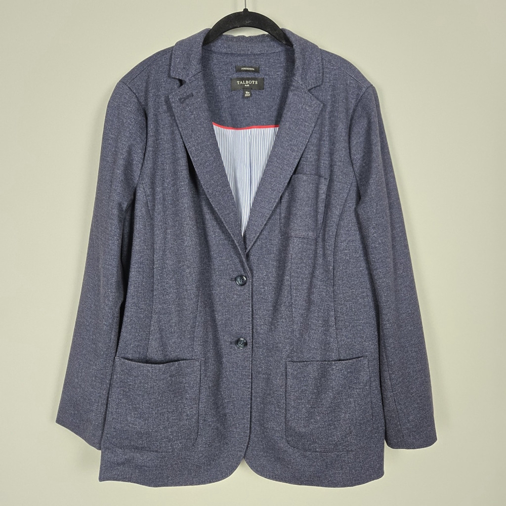 Talbots Womens Aberdeen Knit Single Breasted Blazer 16W Blue Twill Pique Career